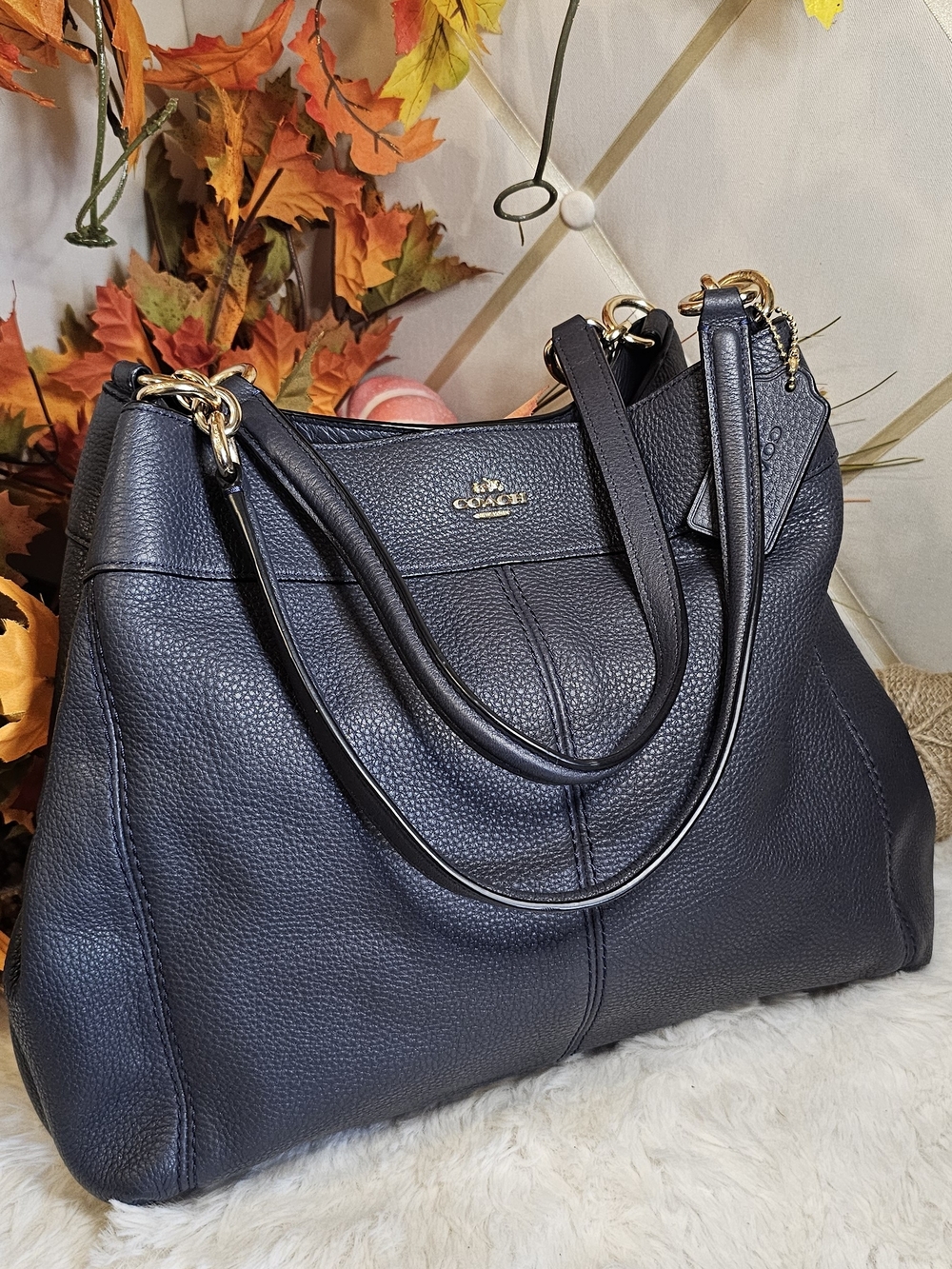 Coach Lexy Pebbled Leather Shoulder Tote with Gold Hardware